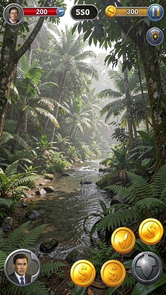 okjk - Screenshot dengan karakter utama yang dikelilingi oleh musuh.